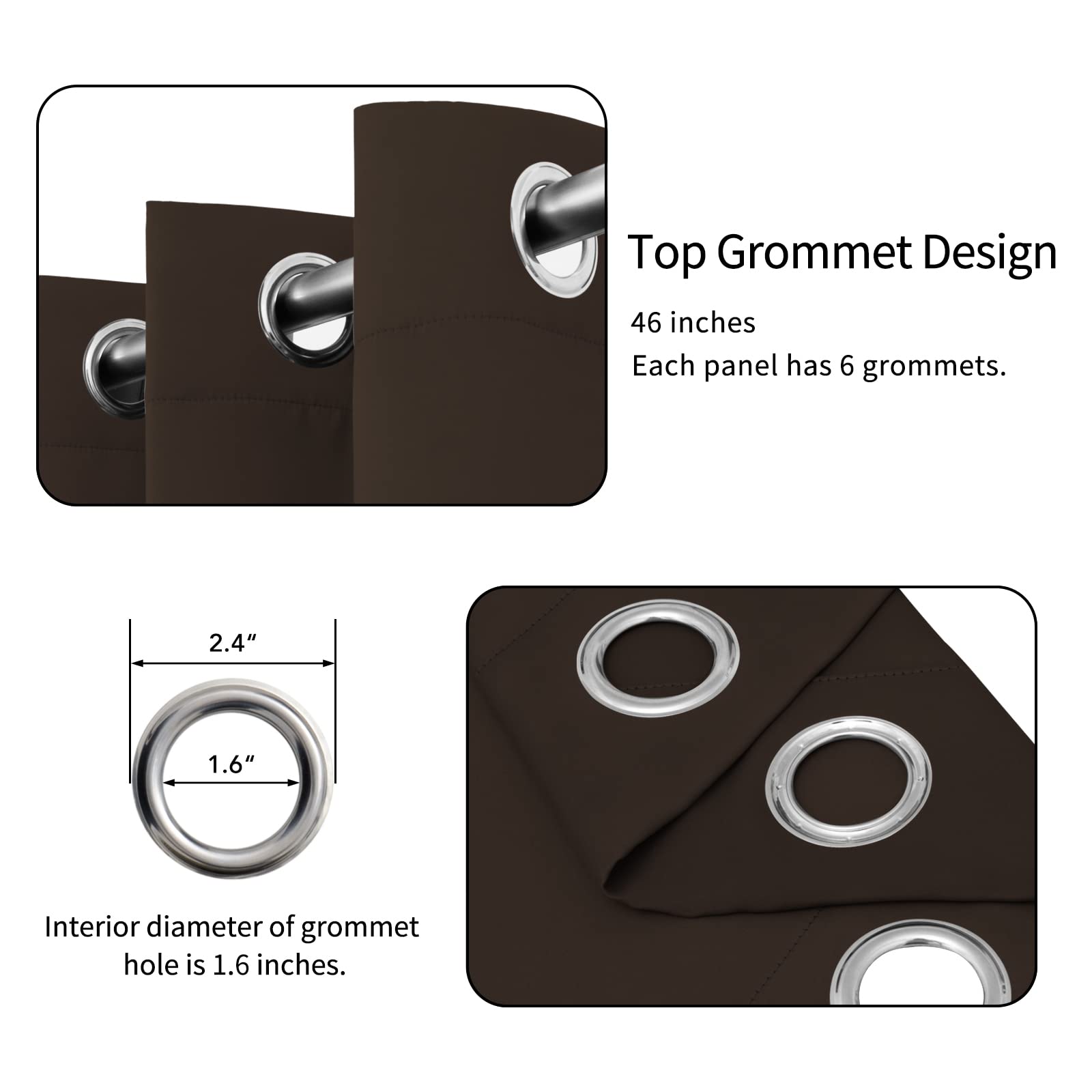 Easy-Going Blackout Curtains For Bedroom, Solid Thermal Insulated Grommet And Noise Reduction Window Drapes, Room Darkening Curtains For Living Room, 2 Panels(46X84 In, Dark Brown)