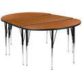 Flash Furniture 3 Piece 76" Oval Wave Collaborative Oak Thermal Laminate Activity Table Set - Standard Height Adjustable Legs