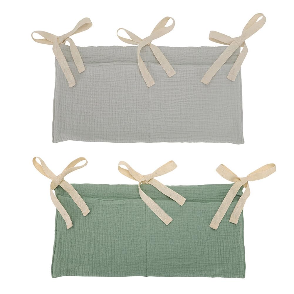 EUBUY 2 Pack Baby Crib Hanging Storage Bag, 2-Pockets Baby Crib Side Organizer Crib Hanging Organizer for Diapers, Toys, Clothin