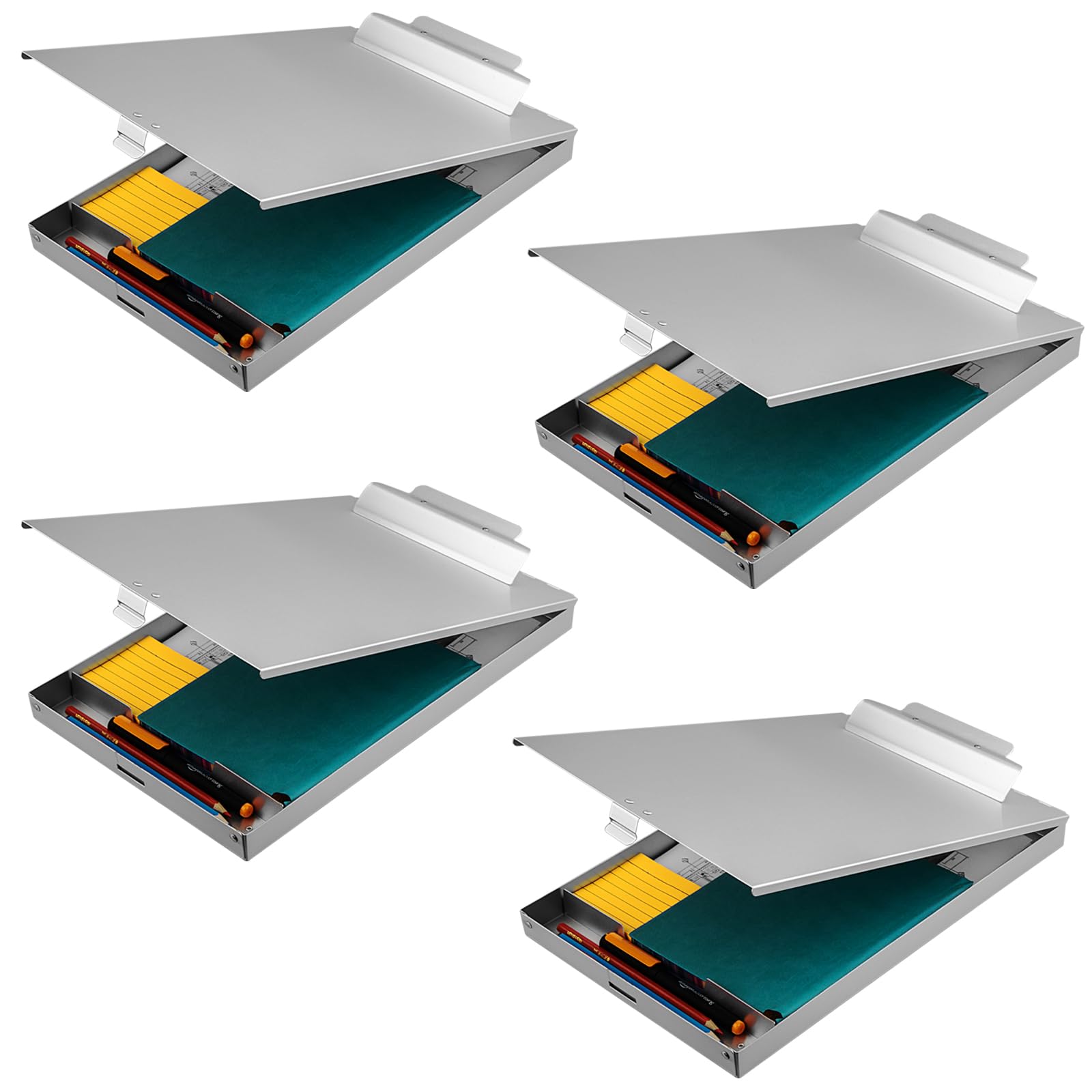 Zczn Aluminum Clipboard With Storage, 4 Pack Recycled Metal Clipboard Box, Form Holder, Suitable For School, Office, Jobsite Or