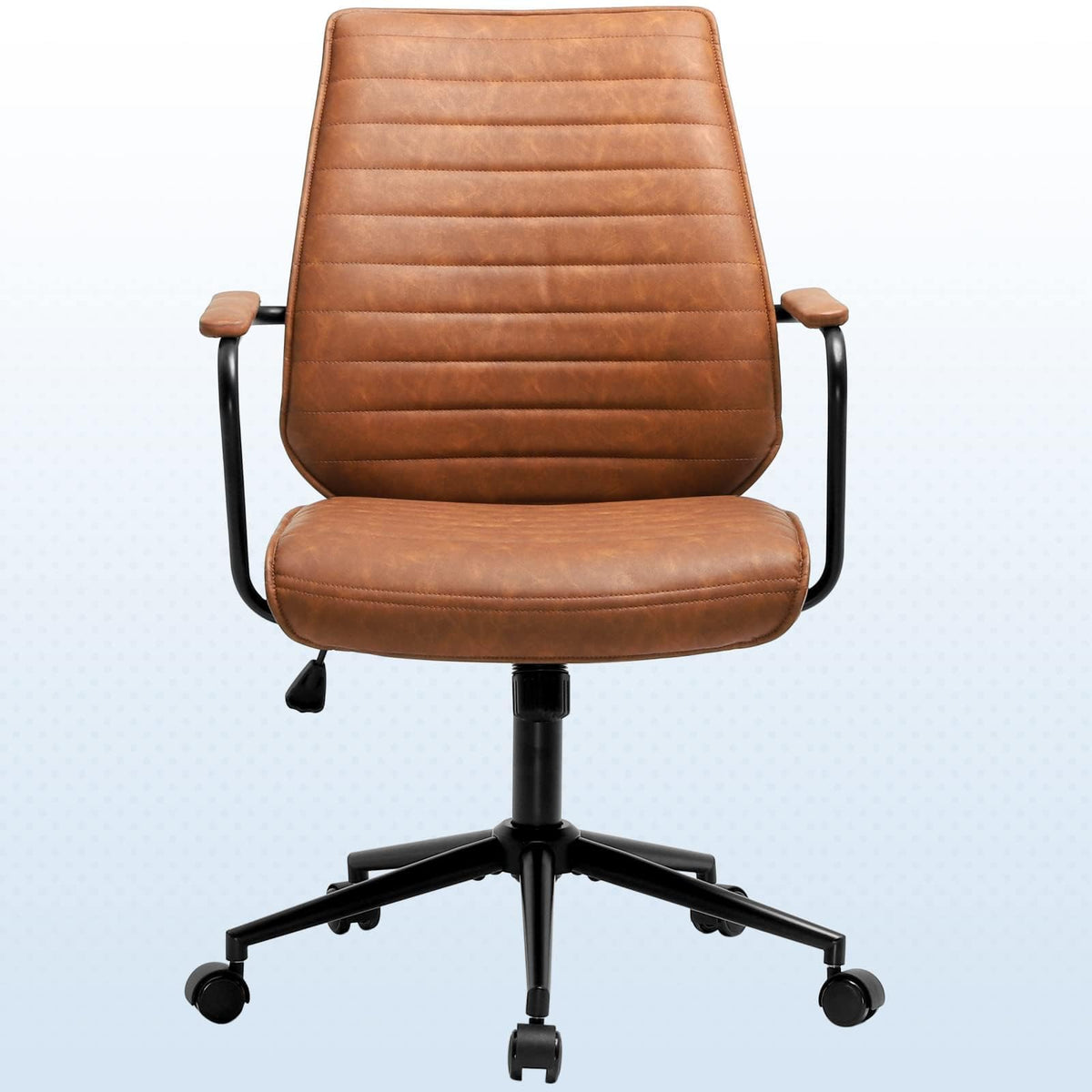 Dictac Brown Executive Office Chair Adjustable Leather Chair Mid Back Swivel Office Desk Chair With Padded Armrest 400Lbs Load-Bearing Computer Desk Chair For Home Office