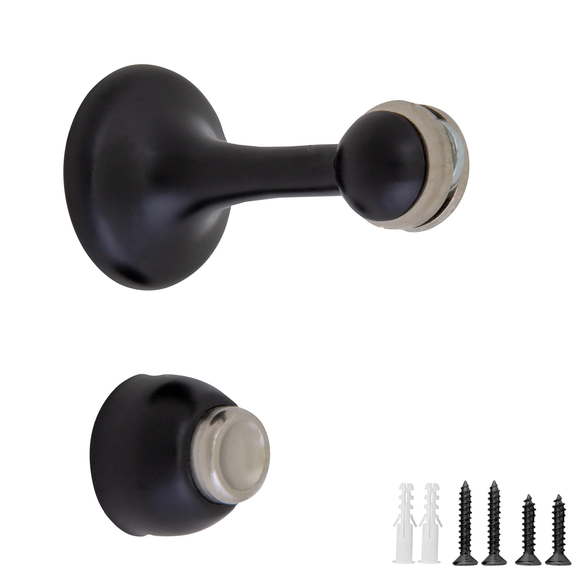 Magnetic Door Stop Wall Protector With Magnetic Tip, Design House Matte Black Steel Door Stoppers, 2-Pack, 189316-Mb