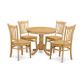 East West Furniture ANGR5-OAK-W 5 Piece Kitchen Table & Chairs Set Includes a Round Dining Room Table with Pedestal and 4 Dining Chairs, 36x36 Inch, Oak