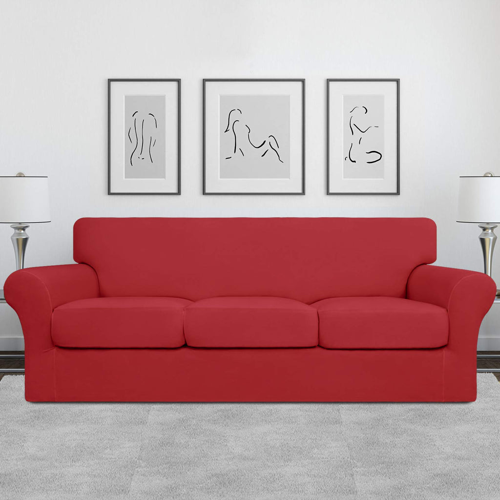 Easy-Going 4 Pieces Stretch Soft Couch Cover For Dogs - Washable Sofa Slipcover For 3 Separate Cushion Couch - Elastic Furniture