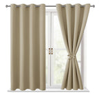 Hiasan Blackout Curtains For Bedroom, 52 X 54 Inches Long - Thermal Insulated & Light Blocking Window Curtains For Living Room, 2 Drape Panels Sewn With Tiebacks, Taupe