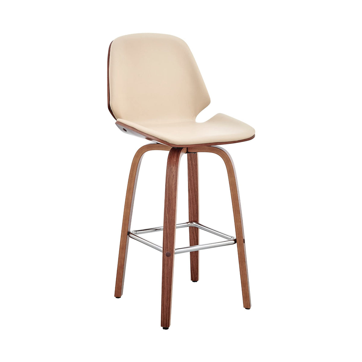 HomeRoots Metal/Plywood/Faux Leather 26' Cream Faux Leather Swivel Seat Wooden Bar Stool