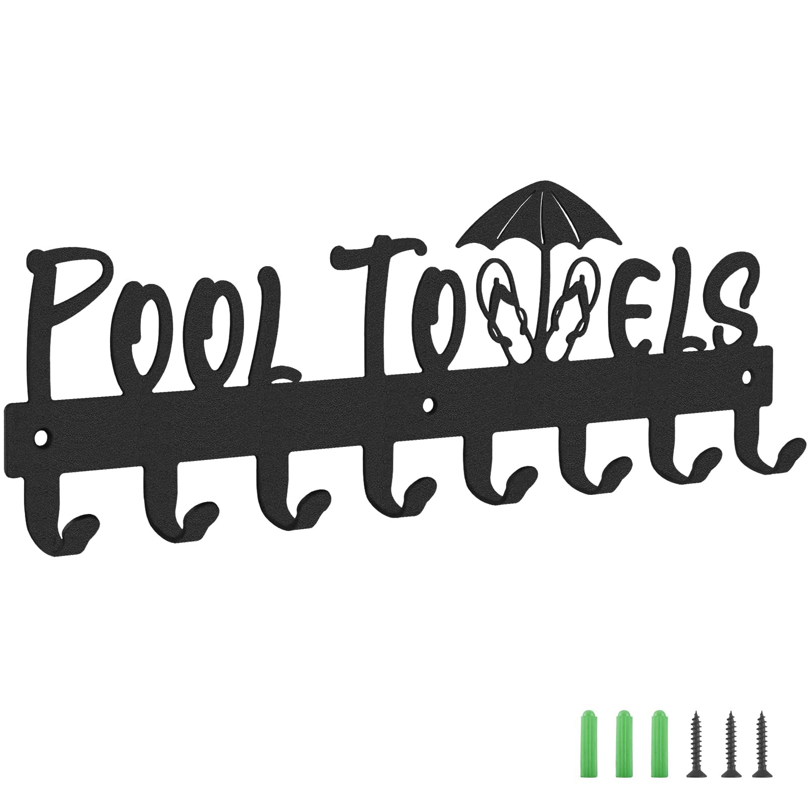 IBosins Pool Towel Rack with 8 Hooks, Towel Holder Wall Mounted for Outdoor or Bathroom, Towel Hanger for Hanging Bathrobes, Tow