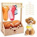 DICOSMETIC 1Set Dog Closet with Handle Wood Pet Wardrobe Closet with 10Pcs Hangers Wooden Pet Clothes Storage Box 13.39x9.06x6