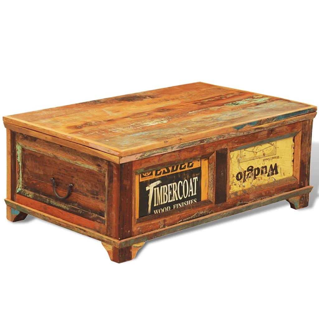 vidaXL Antique-Style Coffee Table with Storage, Reclaimed Solid Wood, Handmade Craftsmanship, with Iron Knobs, Brown