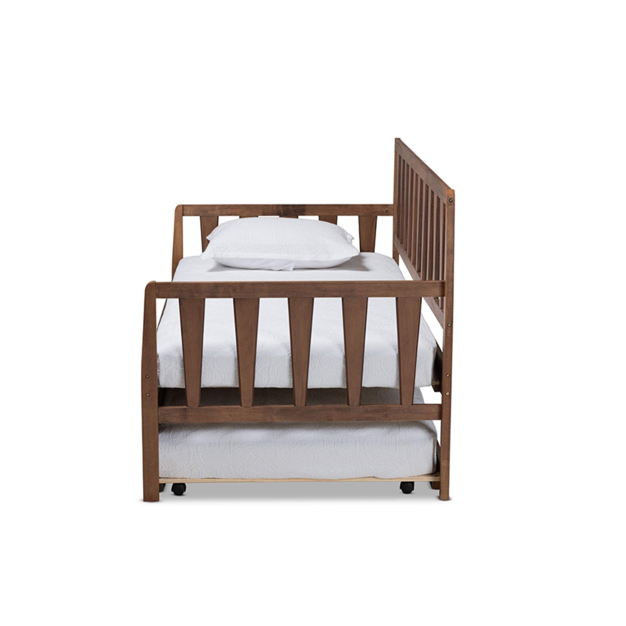 Baxton Studio Midori Modern and Contemporary Transitional Walnut Brown Finished Wood Twin Size Daybed with Roll-Out Trundle Bed