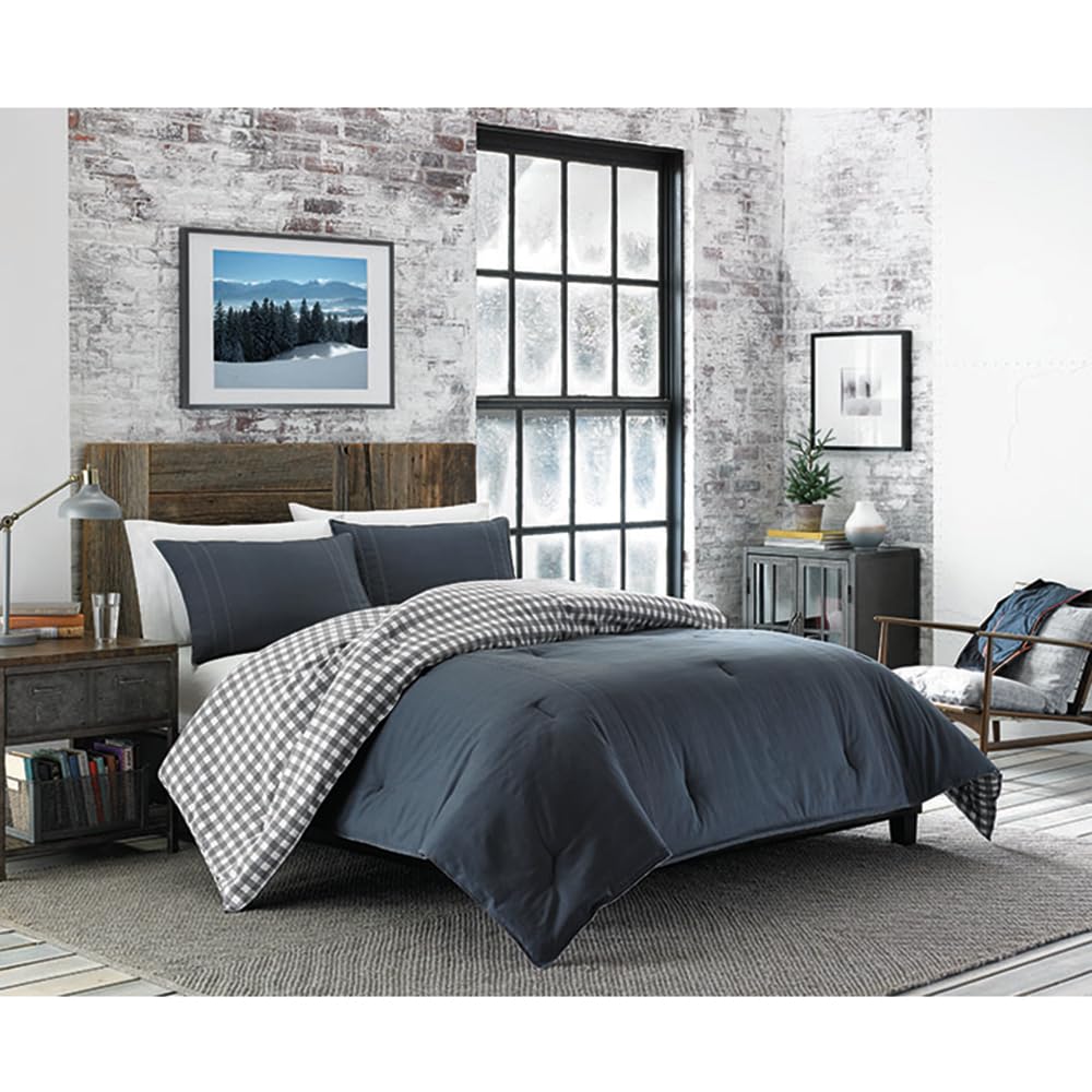 Eddie Bauer - King Comforter Set, Reversible Cotton Bedding with Matching Shams, Pre-Washed for Added Softness (Kingston Charcoa