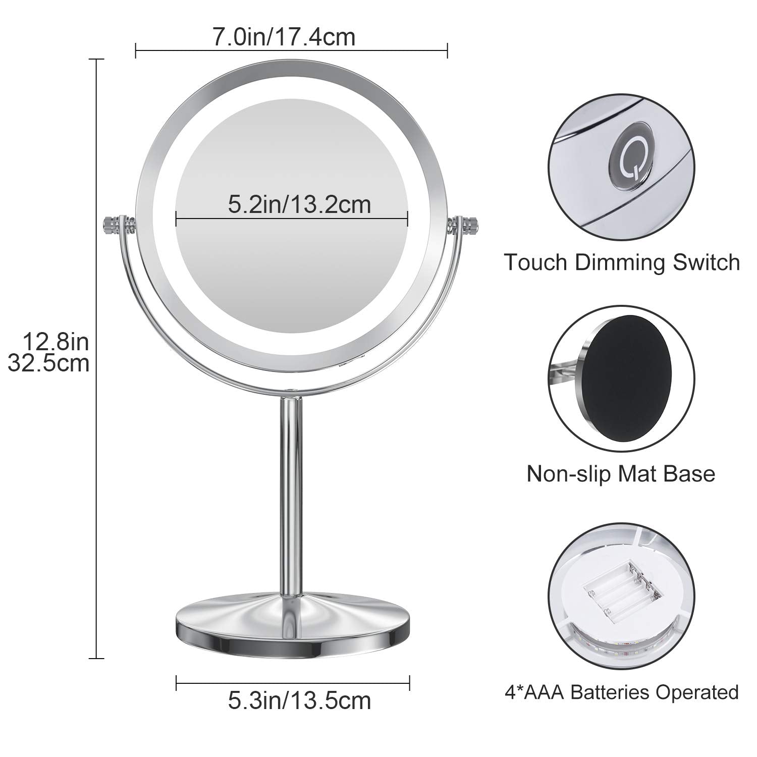 Gospire Led Makeup Mirror 1X/10X Magnifying With Touch Screen Adjustable Led Light, 7' Lighted Vanity Swivel Mirror Double Side