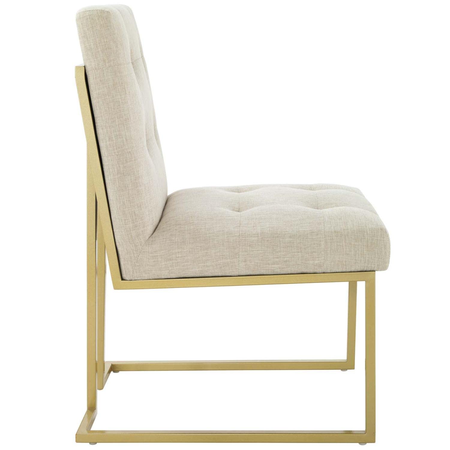 Modway Privy Upholstered Gold Stainless Steel Dining Chair In Gold Beige