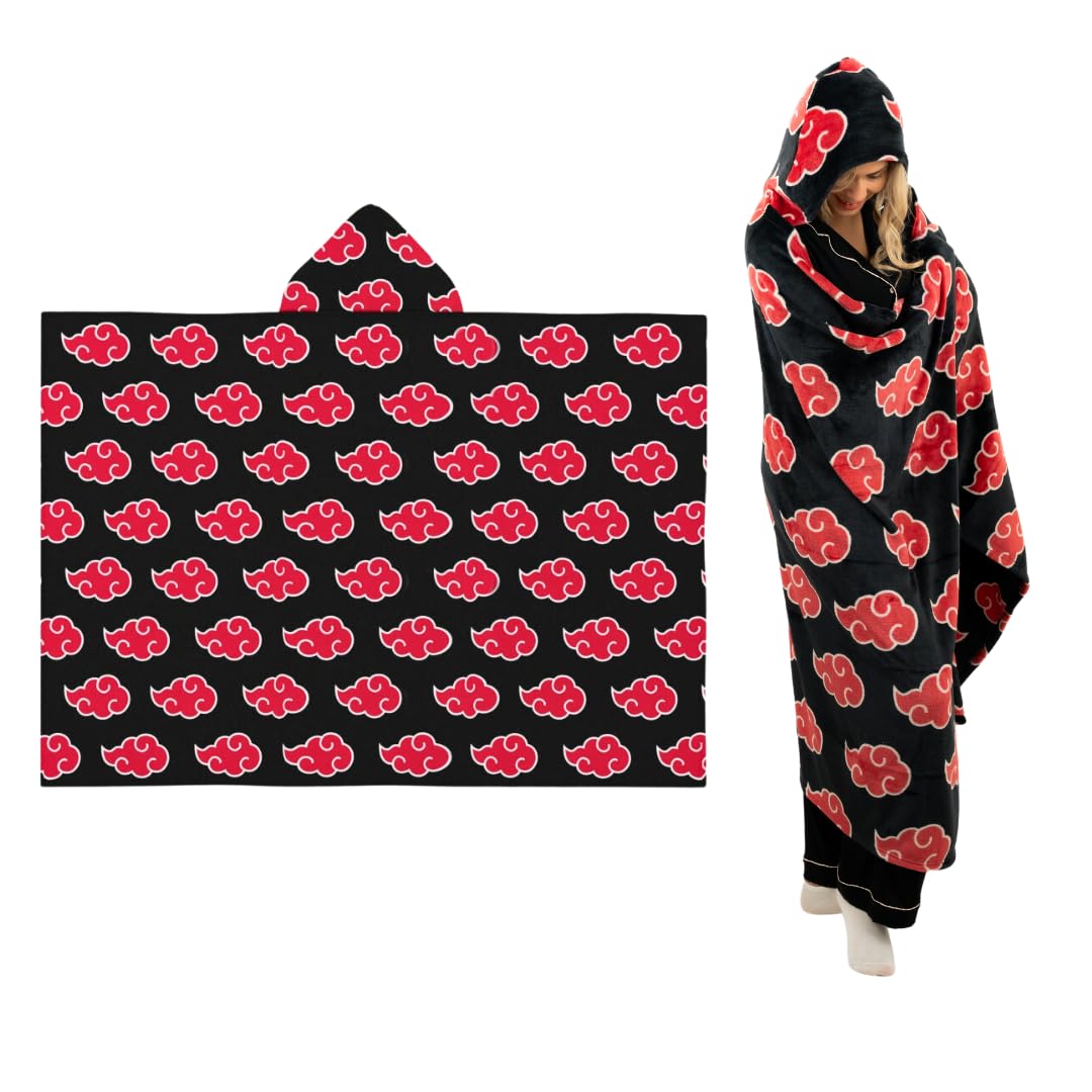 Franco Naruto Anime Akatsuki Cloud Bedding Super Soft And Cozy Wearable Hooded Throw Blanket, 70 In X 50 In (Official Licensed P