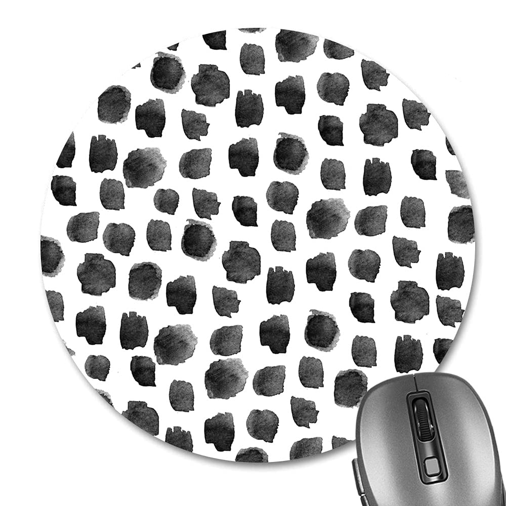 Knseva Black Polka Dot Print Art Round Mouse Pad, Boho Black Dots And White Design Circular Mouse Pads Cute Mat For Office Desk