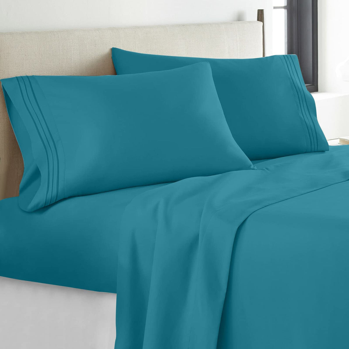 Yiyea King Size Sheets Set - Hotel Luxury 1800 Thread Count Brushed Microfiber Bed Sheets For King Size Bed - Extra Soft, Deep P