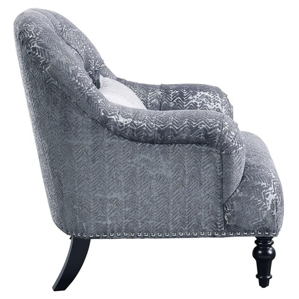 Acme Gaura Velvet Tufted Recessed Arm Chair with Nail-Head Trim in Gray