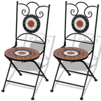 vidaXL Folding Bistro Chairs - Set of 2, Ceramic Terracotta and White, Durable Iron Frame, Easy-to-Clean, Suitable for Patio and Garden Seating