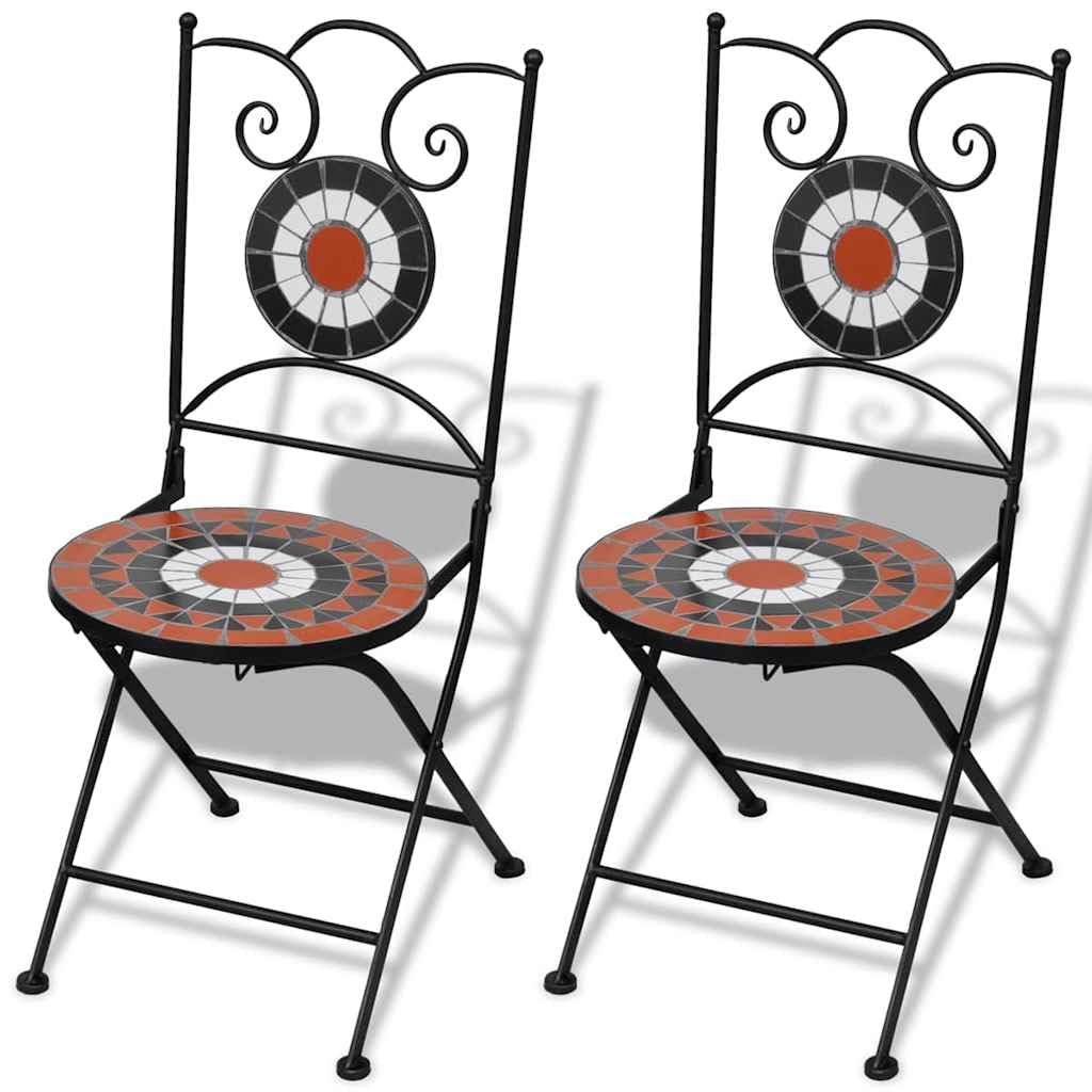 vidaXL Folding Bistro Chairs - Set of 2, Ceramic Terracotta and White, Durable Iron Frame, Easy-to-Clean, Suitable for Patio and Garden Seating