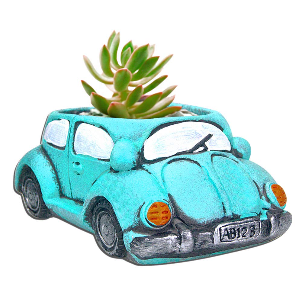 Ascrafter Cute Light-Blue Car Succulent Planter Pot, Flower Pots Succulent Plants Containers For Home Classroom Indoor Outdoor P