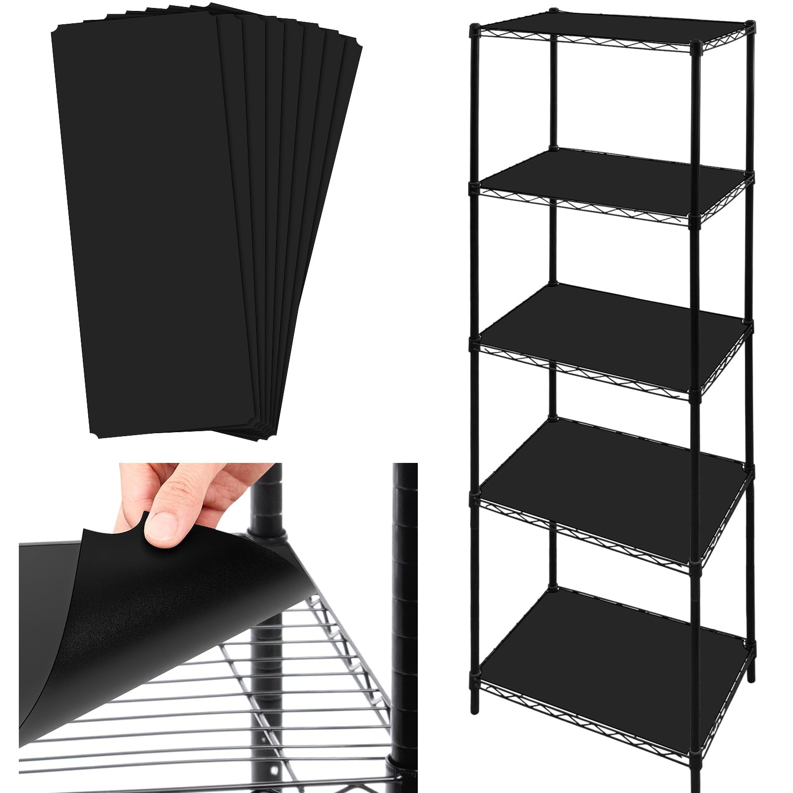 Sliner 8 Pack 11.8 x 16.6 Inch Wire Shelf Liner Black Plastic Waterproof Liners for Organizing Metal Rack Shelves, Kitchen Cabin