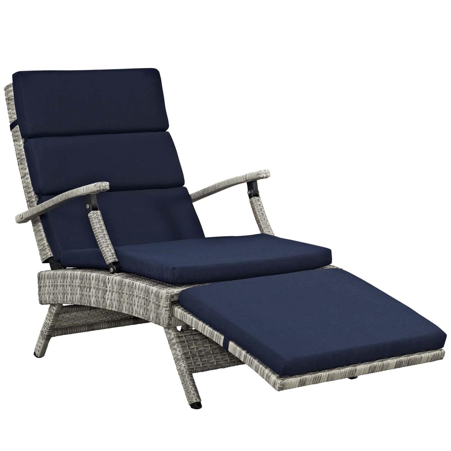 Modway Envisage Outdoor Patio Wicker Rattan Chaise Lounge In Light Gray Navy