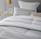 SLEEPBELLA Queen Comforter Set, 600 Thread Count Cotton, Reversible Light Gray & White Stripes, Down Alternative Bedding, 3 Pieces