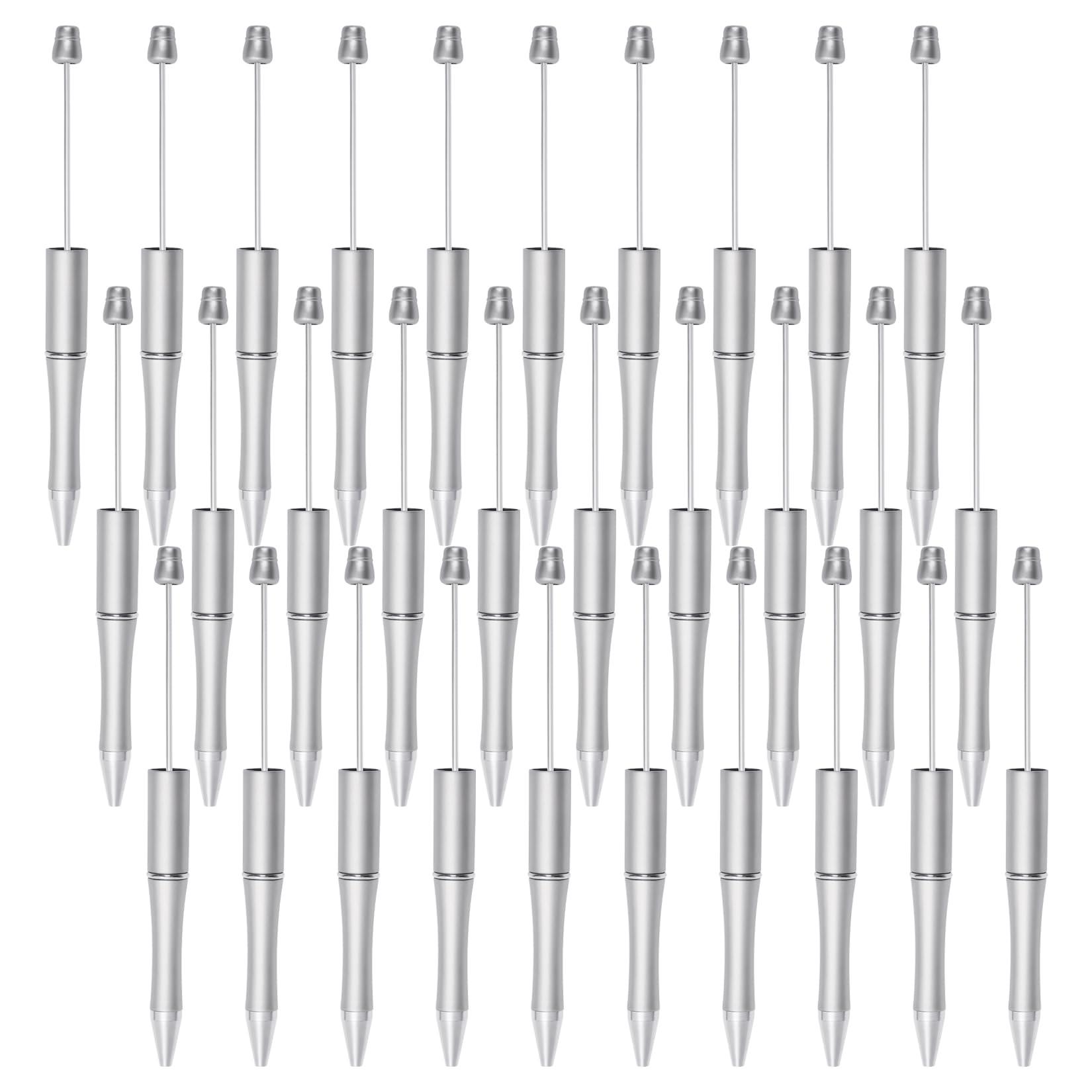Jiebor 30Pcs Silver Beadable Pens Plastic Bead Pen Black Ink Ballpoint Pens Diy Pens Cute Cool Pens For Teacher Bridal Graduatio