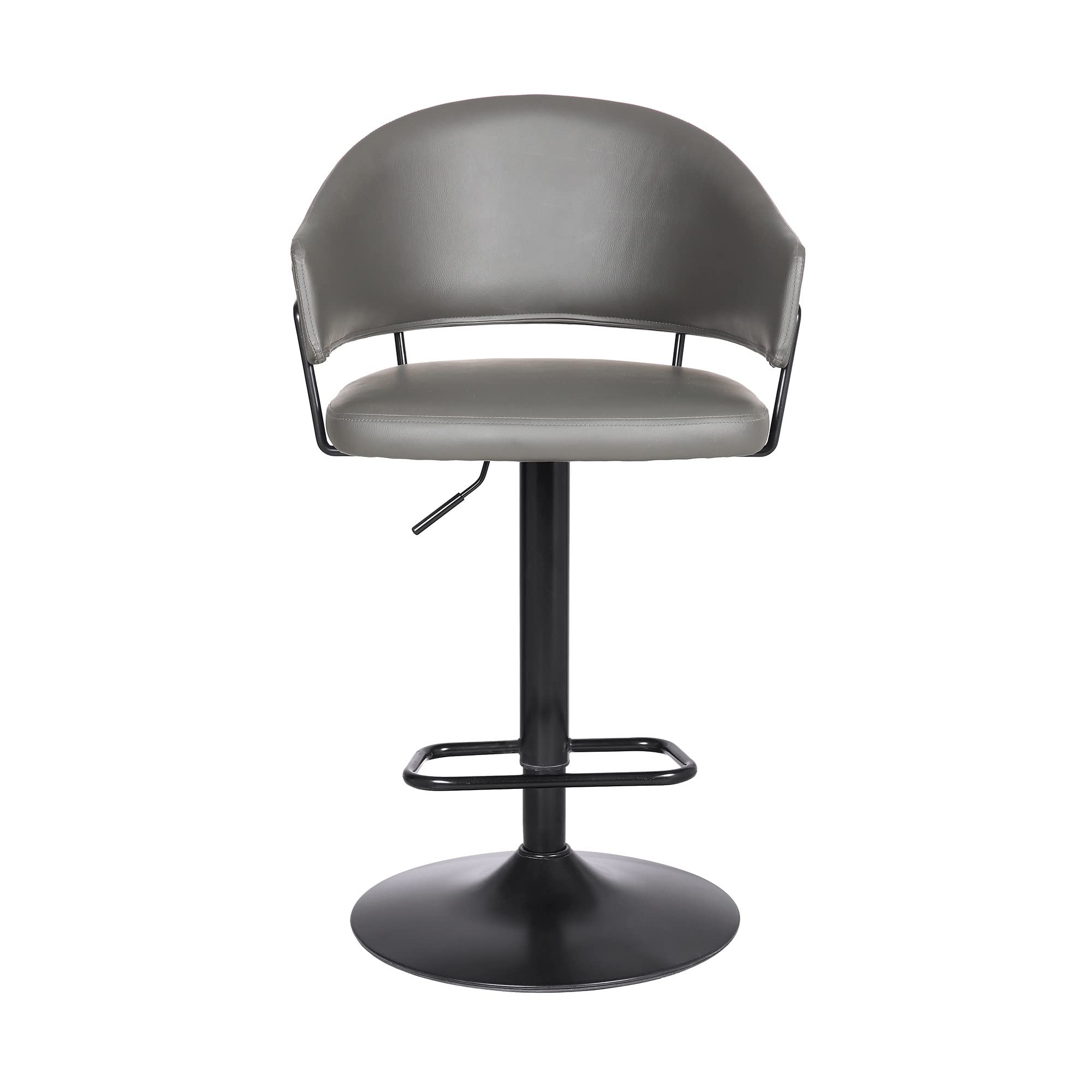 HomeRoots Gray Black Steel,Faux Leather,Plywood Adjustable Grey Faux Leather Black Wood and Metal Bar Stool