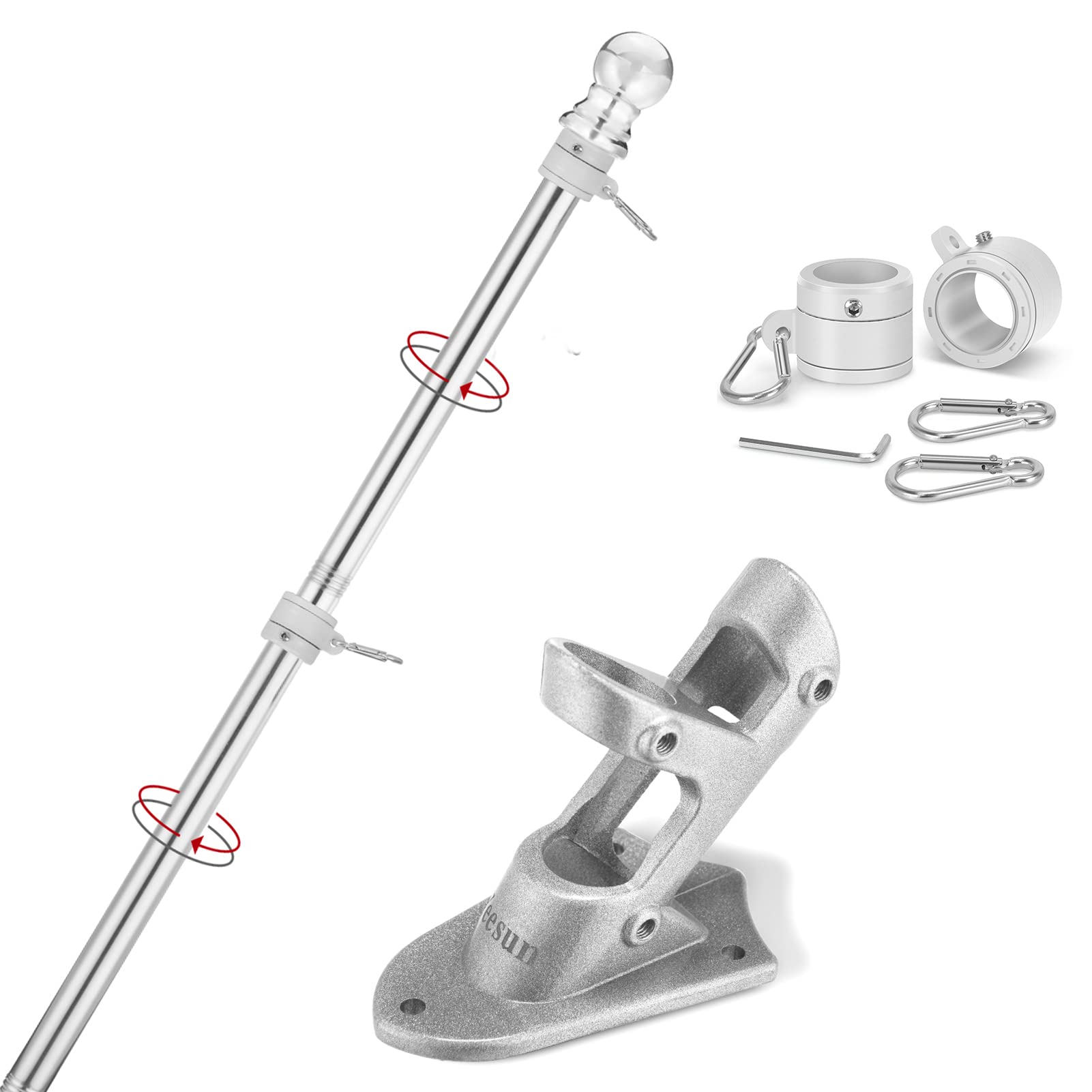 Yeesun Flag Pole,6Ft American Flag Pole & Bracket-Suitable For 3 X 5 Flags Holder For House Porch & Outdoor,Tangle Free And Wall