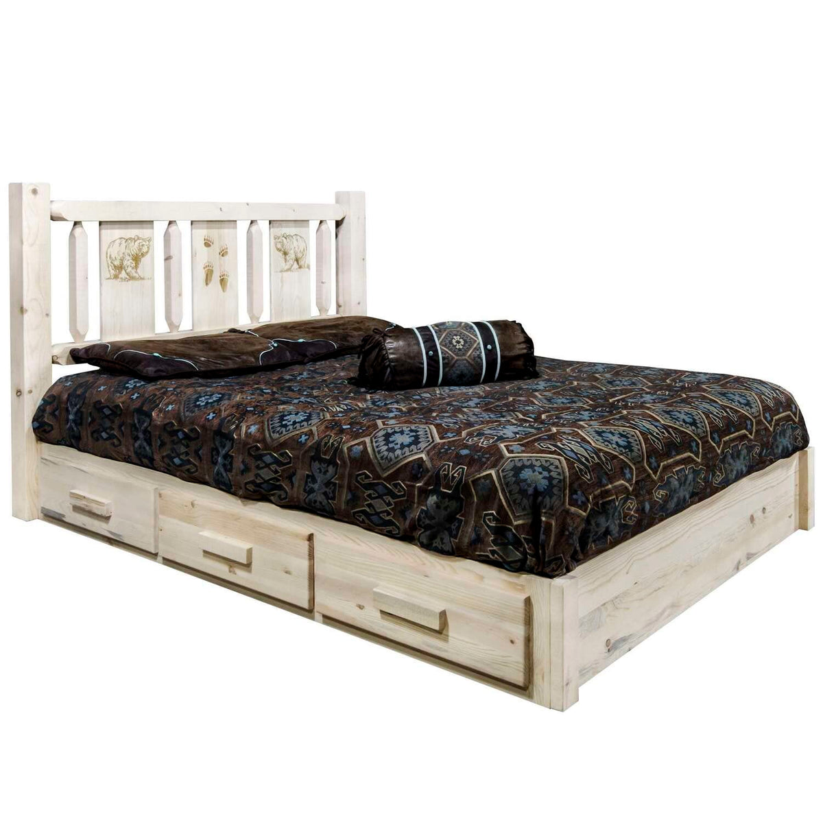 Montana Woodworks Bear Design Laser Engraved Platform Bed in Ready to Finish (Twin: 83 in. L x 46 in. W x 47 in. H (252 lbs.))