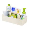 Baby Shower Caddy Plastic Nursery Portable Storage Organizer Caddy Tote for Child/Kids, Divided Basket Bin with Wood Handle for 