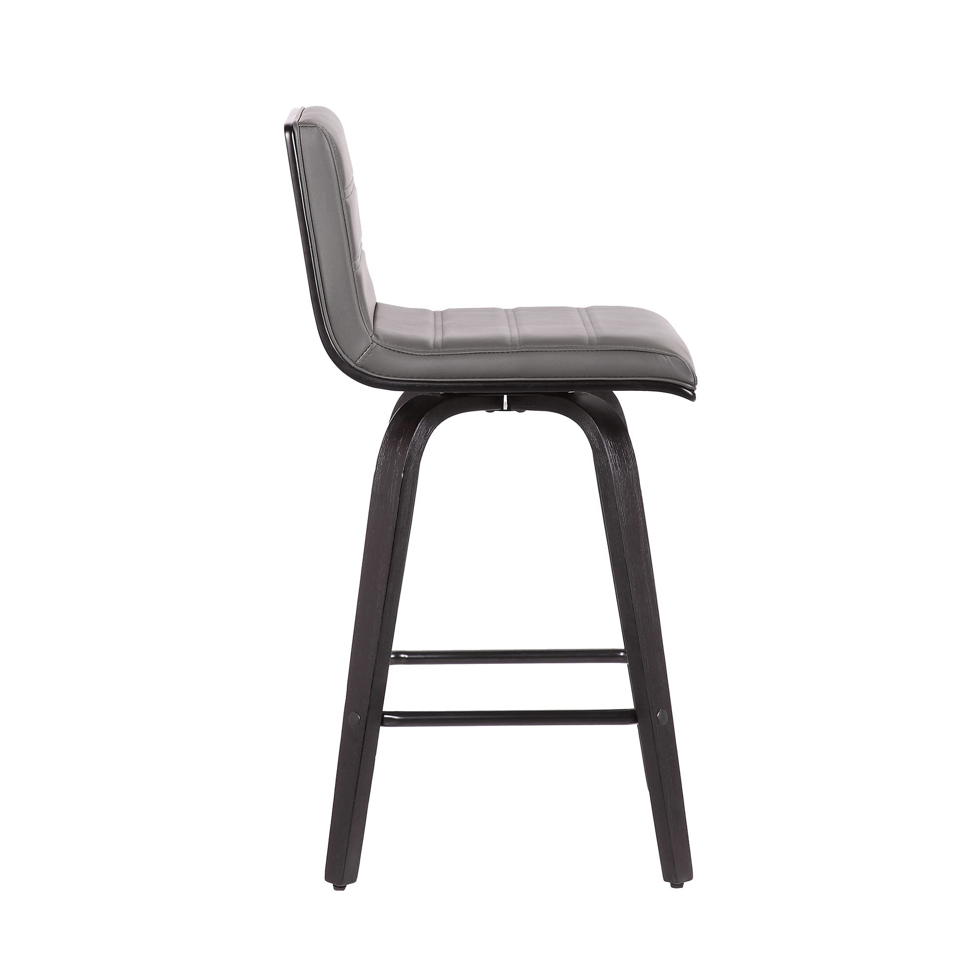 HomeRoots 26â€ Gray Faux Leather Black Wooden Swivel Bar Stool