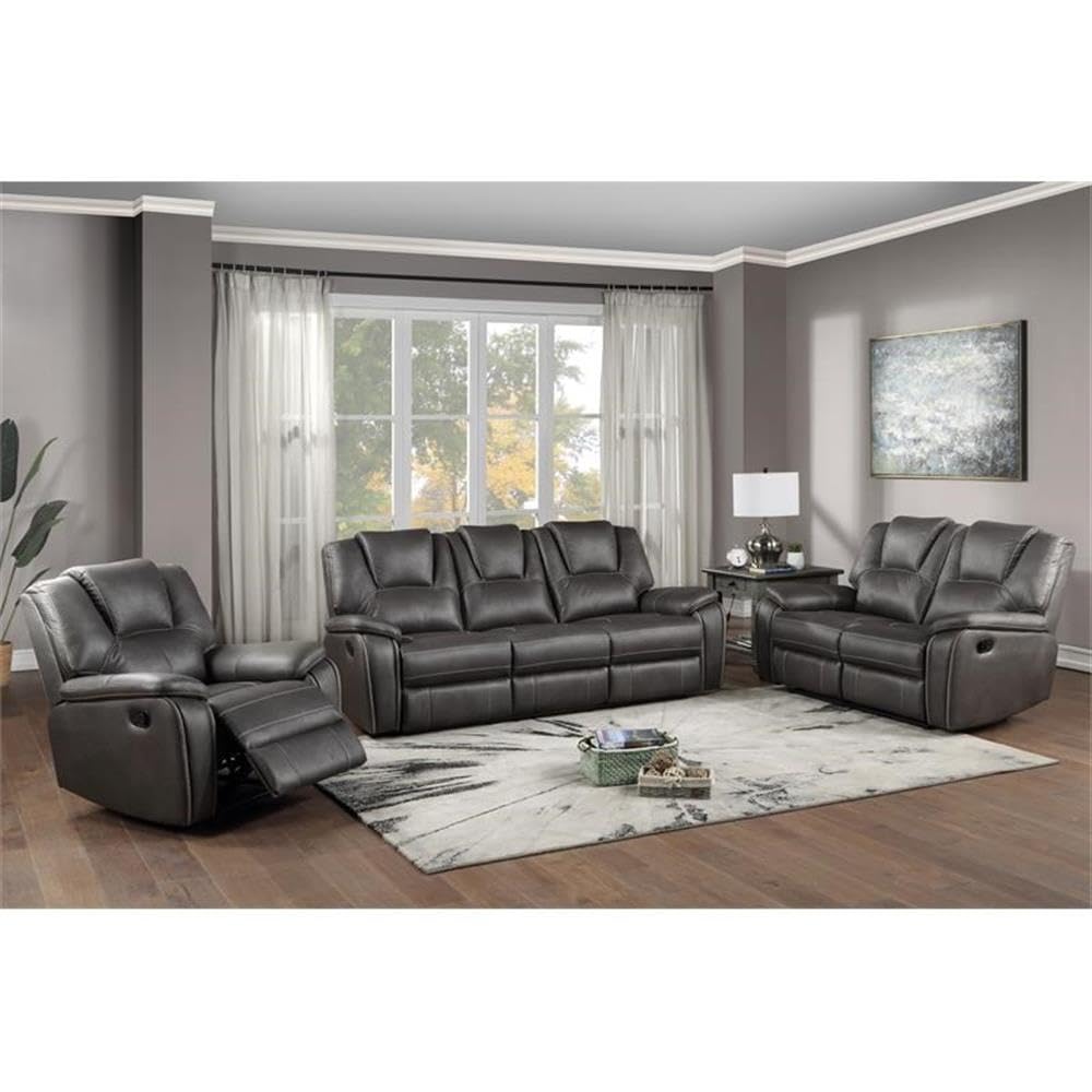 Steve Silver Katrine Charcoal Faux Leather Reclining Sofa-Loveseat-Chair Set