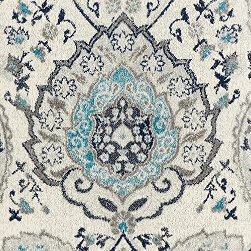 Safavieh Madison Collection Area Rug - 6'7'' Round, Cream & Light Grey, Boho Chic Glam Paisley Design, Non-Shedding & Easy Care,
