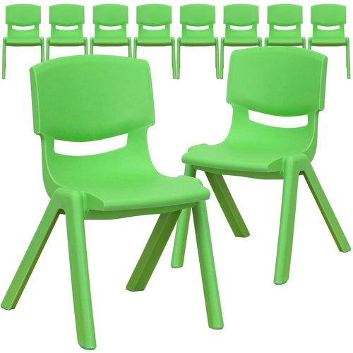 10 Pk. Green Plastic Stackable School Chair with 12 Seat Height