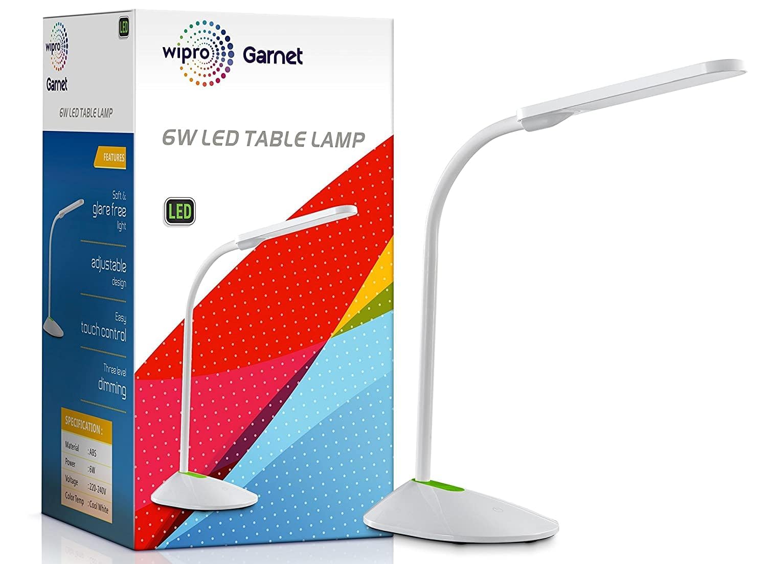 Wipro Garnet 6W LED Table Lamp  3 Grade Dimming and Color Changing (Pack of 1, Cool Day Light/Neutral White/Warm White)