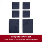 Mellanni Full Sheet Set - 6-Piece Iconic Collection Bedding, (Including 4 Pillowcases), 16-Inch Deep Pocket, Easy Care, Extra Soft, Cooling Sheets, Brushed Microfiber - Navy Blue
