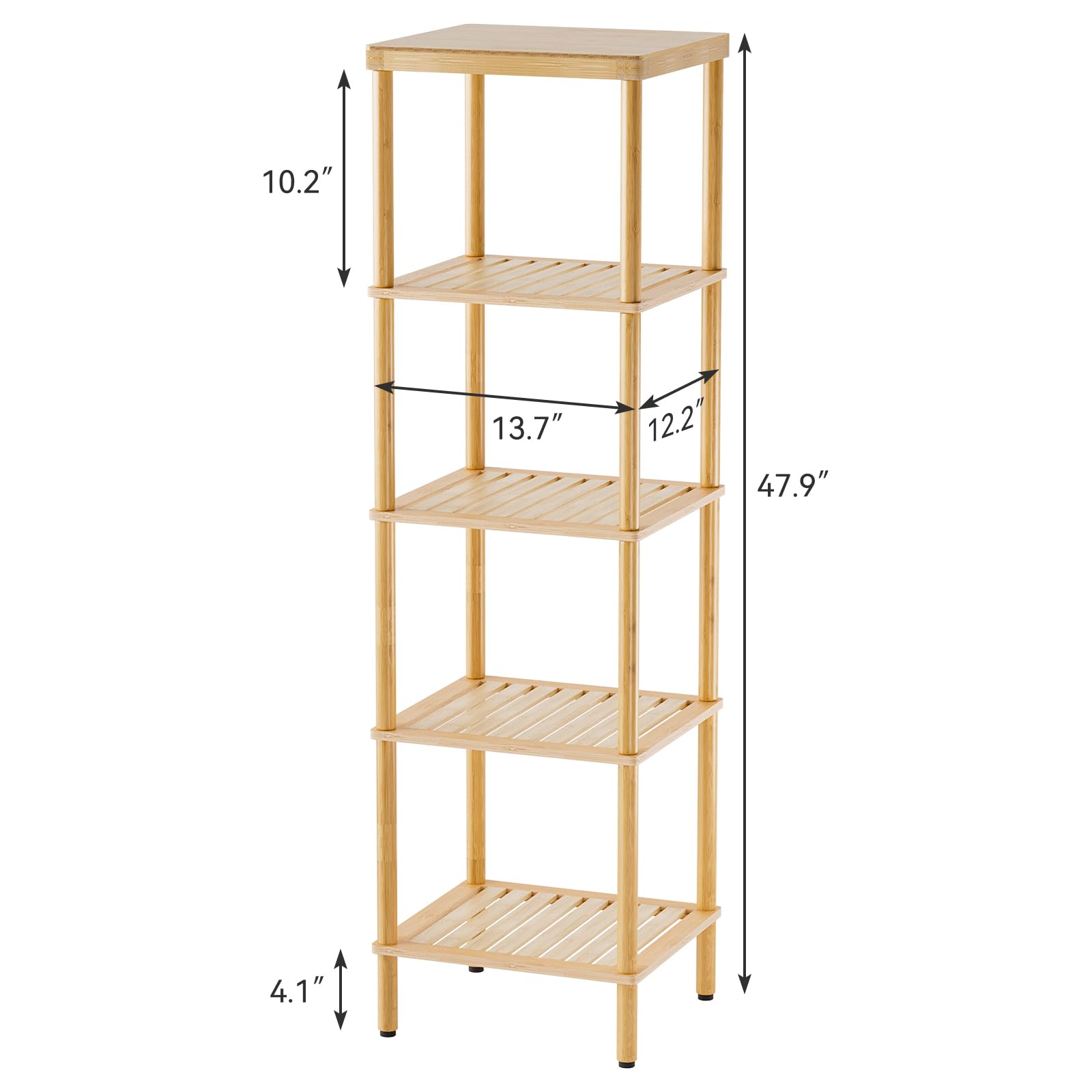 Amazerbath 5-Tier Bamboo Bathroom Shelf, Bathroom Standing Shelves, Multifunctional Shelving Unit For Living Room Bedroom Kitchen, Natural Color