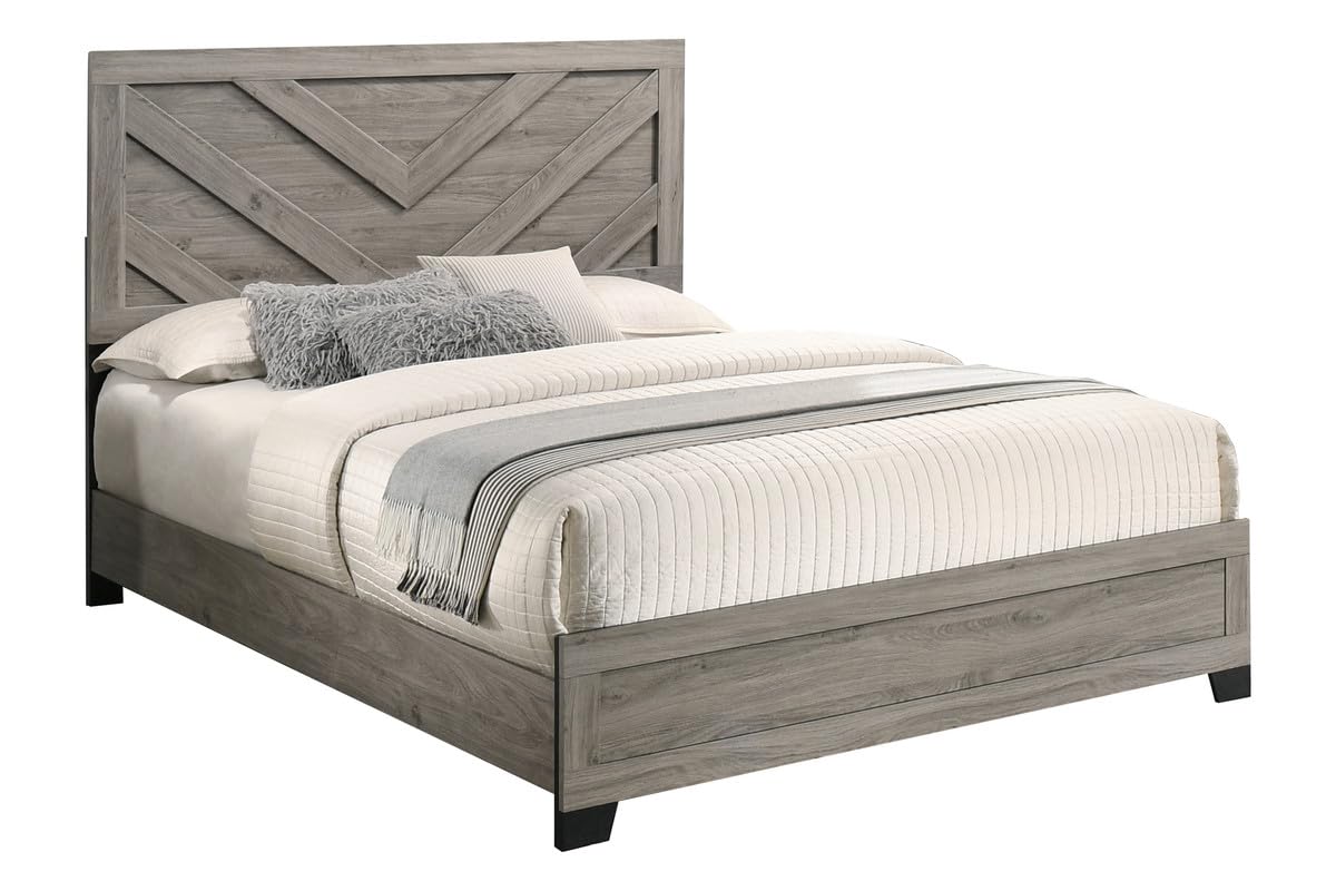 Best Quality Furniture Rustic Charm Bed Frame with Chevron Panel Headboard