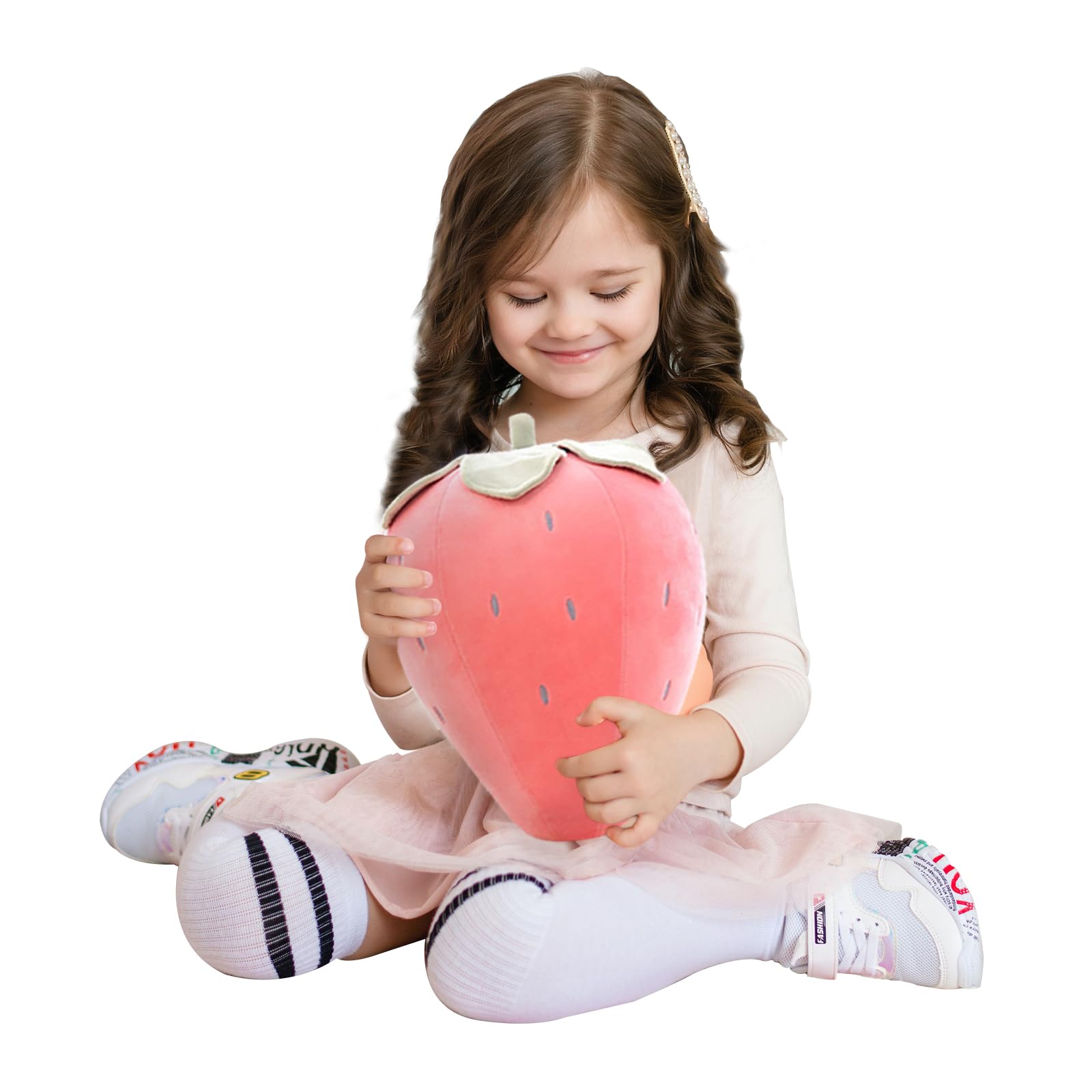 Cute Fruit Kids Pillow Stuffed Strawberry Plush Pillows Super Soft Girls Pillows Cushion Seat for Kids Toys (Pink,13.7'/35cm)1 