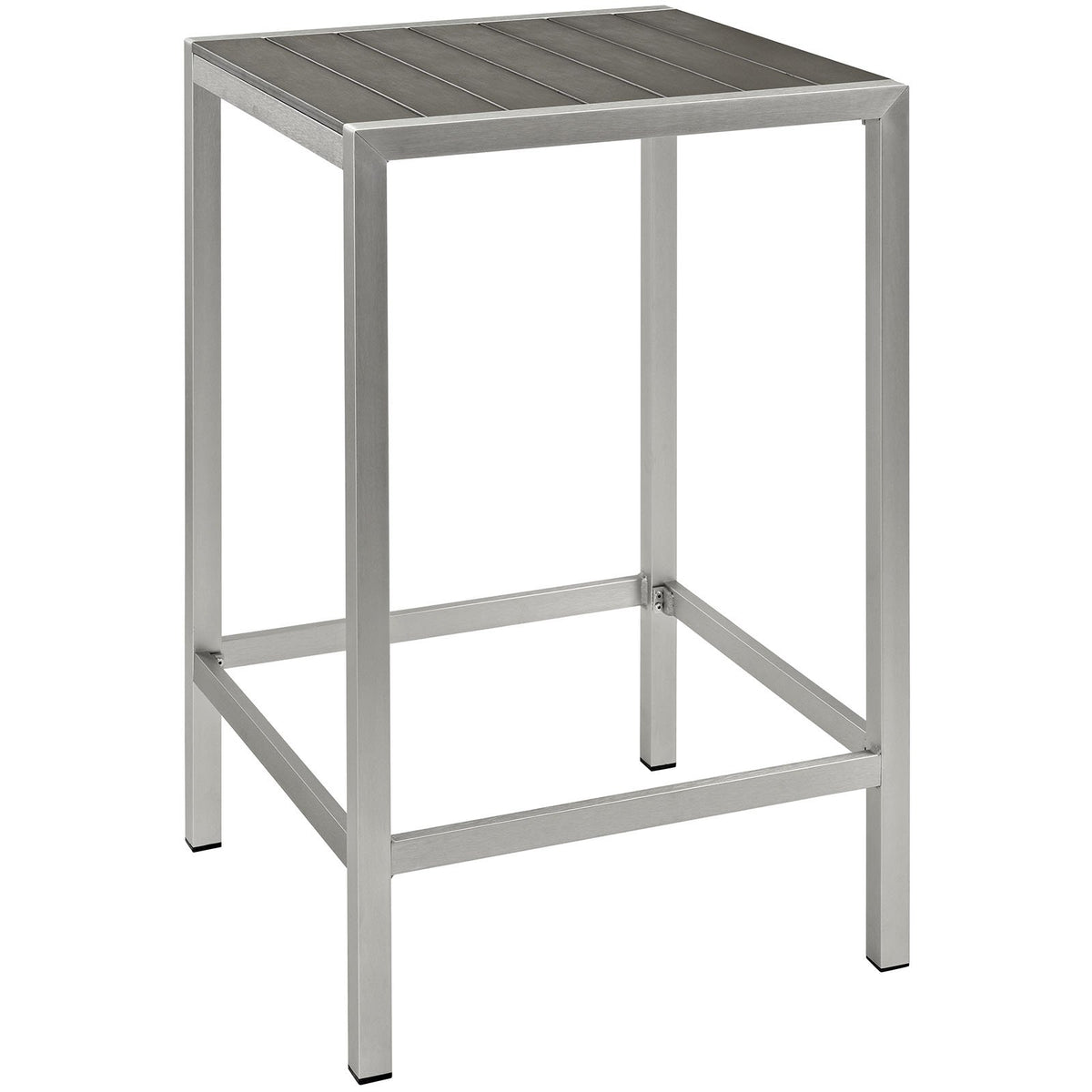 Modway Shore Aluminum Outdoor Patio Square Bar Table In Silver Gray