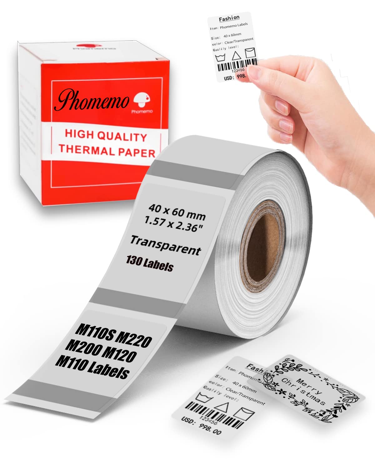 Memoking Clear Sticker Paper 1.57' X 2.36' For Thermal M110S M220 M200 M120 M110 M221 Printer Labels - Thermal Transparent Pap