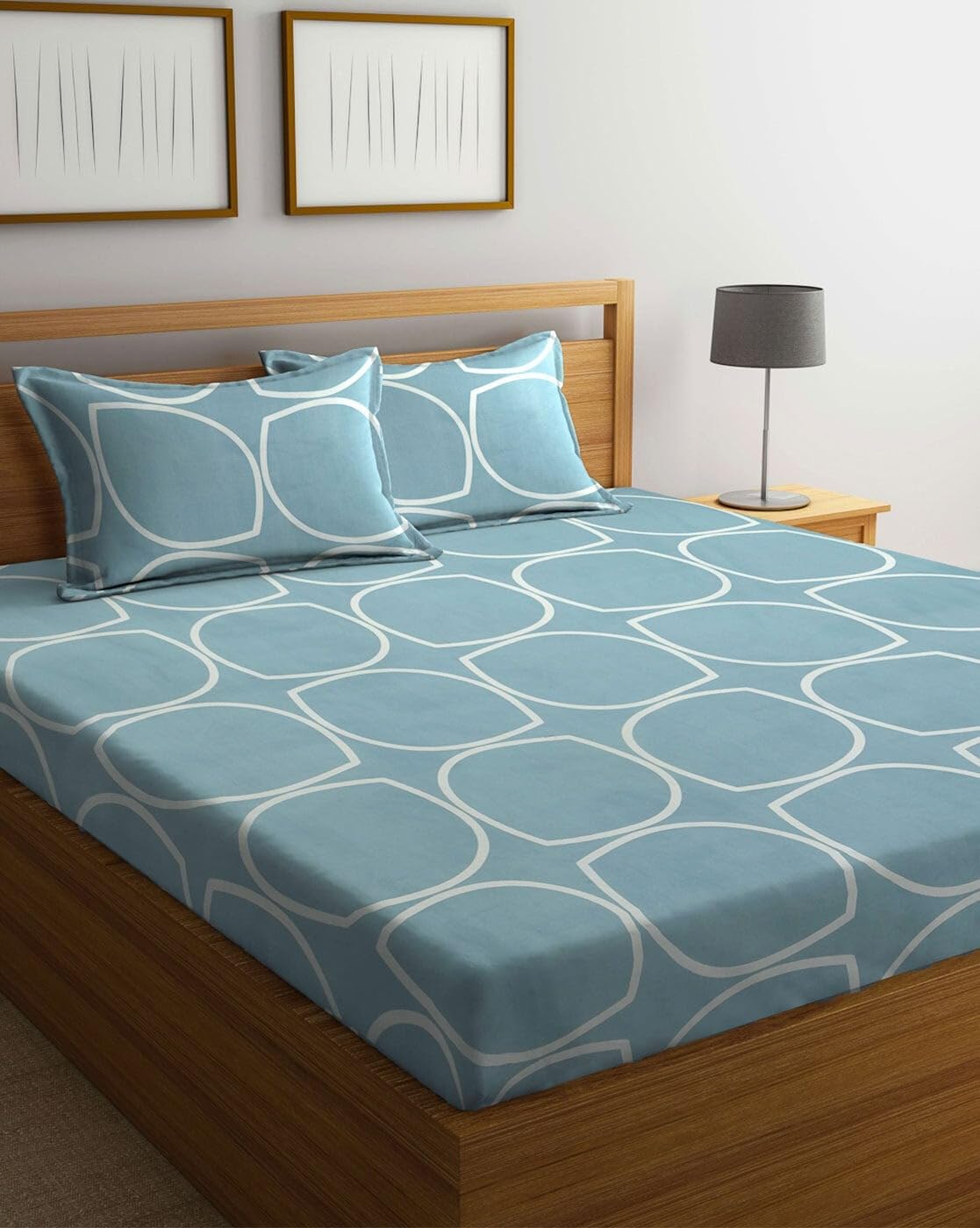 Home Sizzler 210Tc Geometrical Grey Microfibre Double Bedsheet With 2 King Size Pillow Covers