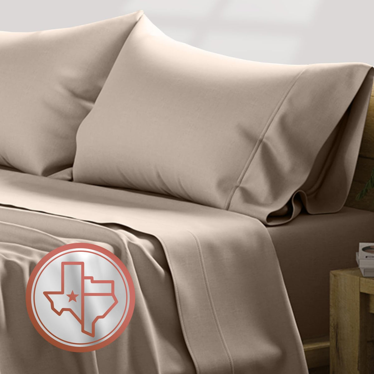 Texas Linen Co. Egyptian Cotton Split King Sheet Set - 600 Thread Count 5 Pc Taupe Sheets For Adjustable Bed, Extra Long Staple