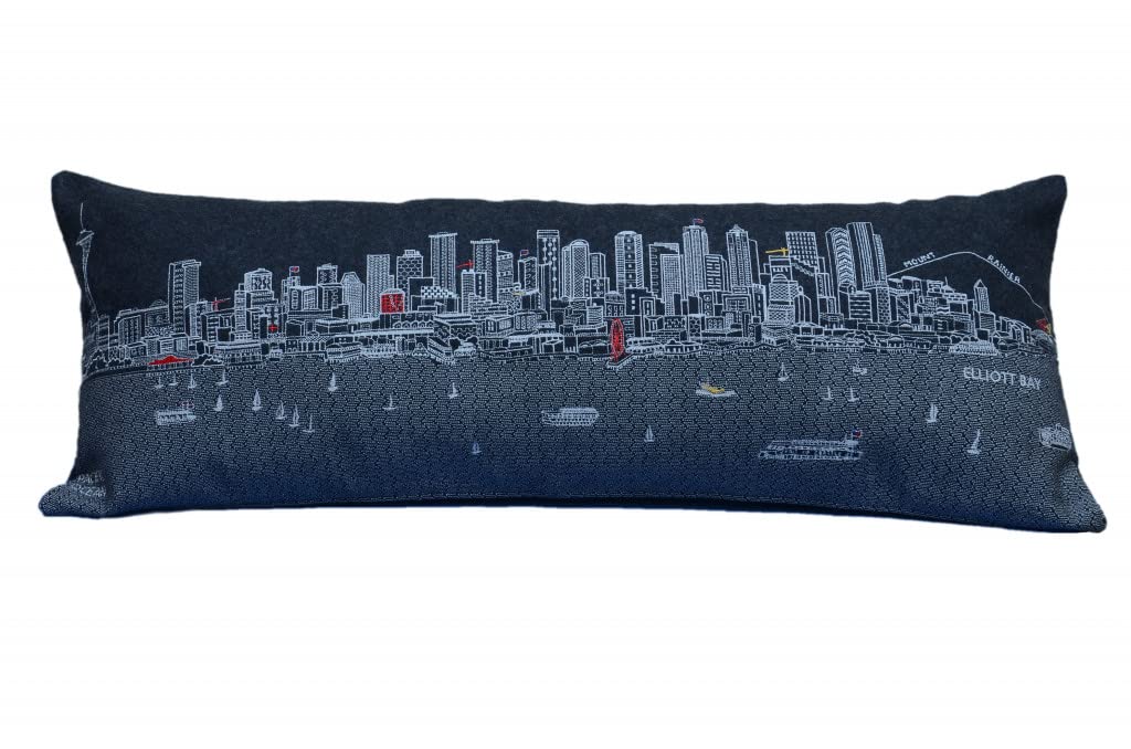 HomeRoots Grey 35' Black Seattle Nighttime Skyline Lumbar Decorative Pillow