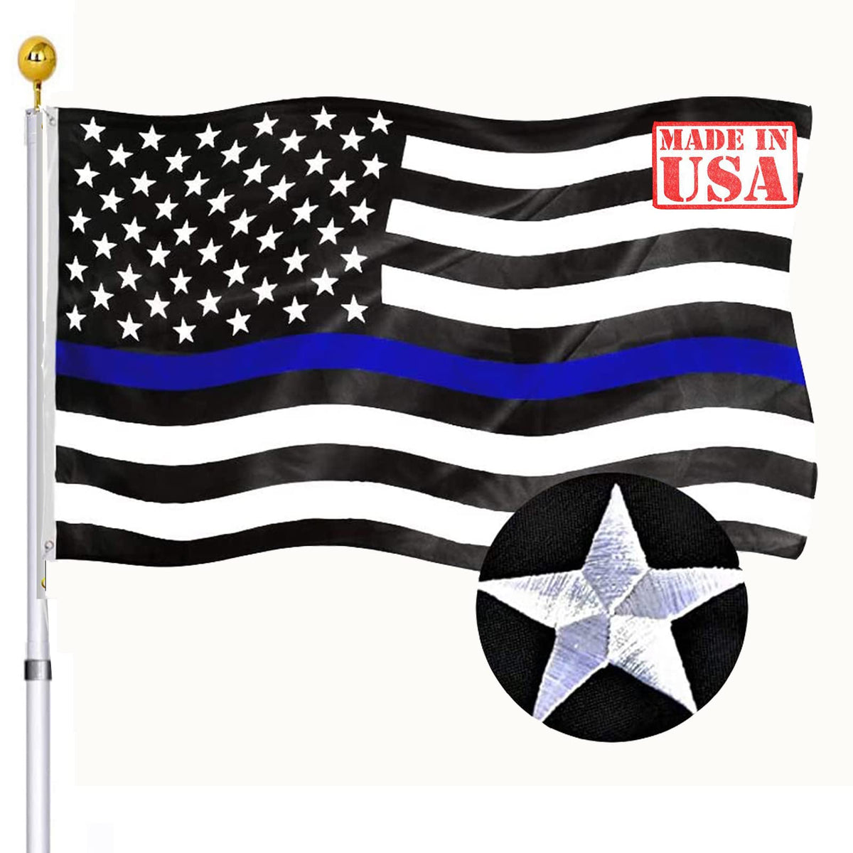 Thin Blue Line American Flags 3X5 Outdoor Made In Usa- Embroidered Police Heavy Duty Blue Lives Matter Usa Flag- 210D Nylon Flag