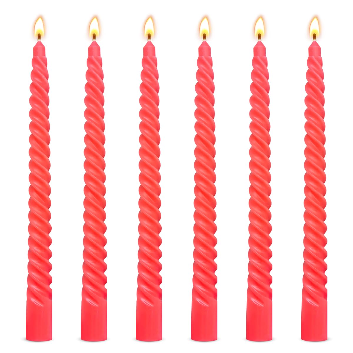 6 Pack 10 Inch Pastel Red Spiral Taper Candles for Christmas and Holiday Home Decoration, Unscented Dripless Twisted Candlestick