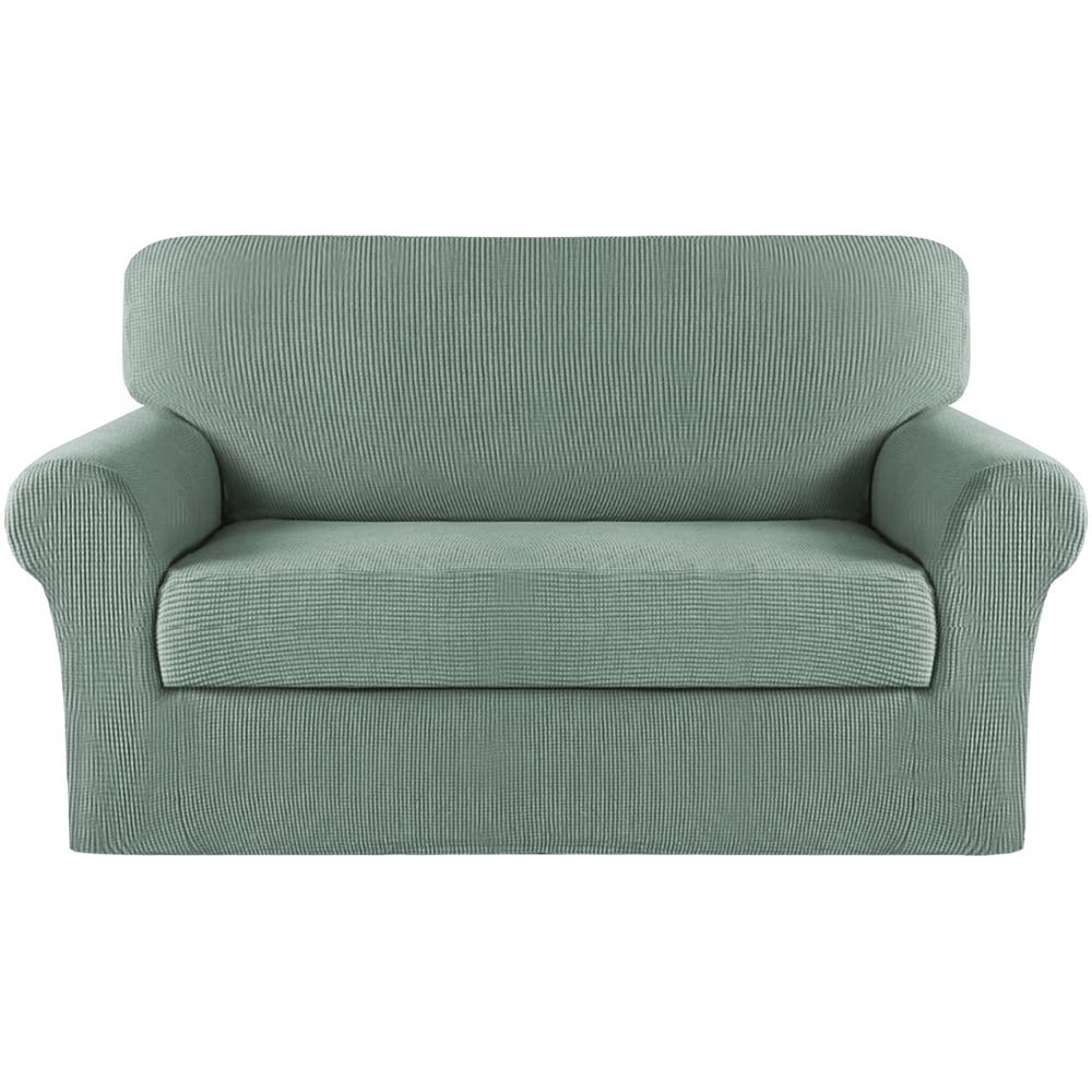 Turquoize Stretch Sofa Slipcover 2 Pieces Sofa Cover Couch Cover For 2 Cushion Couch Washable Furniture Protector Covers With Elastic Bottom Feature Thick Jacquard Fabric (Loveseat, Dark Cyan)