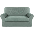 Turquoize Stretch Sofa Slipcover 2 Pieces Sofa Cover Couch Cover For 2 Cushion Couch Washable Furniture Protector Covers With Elastic Bottom Feature Thick Jacquard Fabric (Loveseat, Dark Cyan)